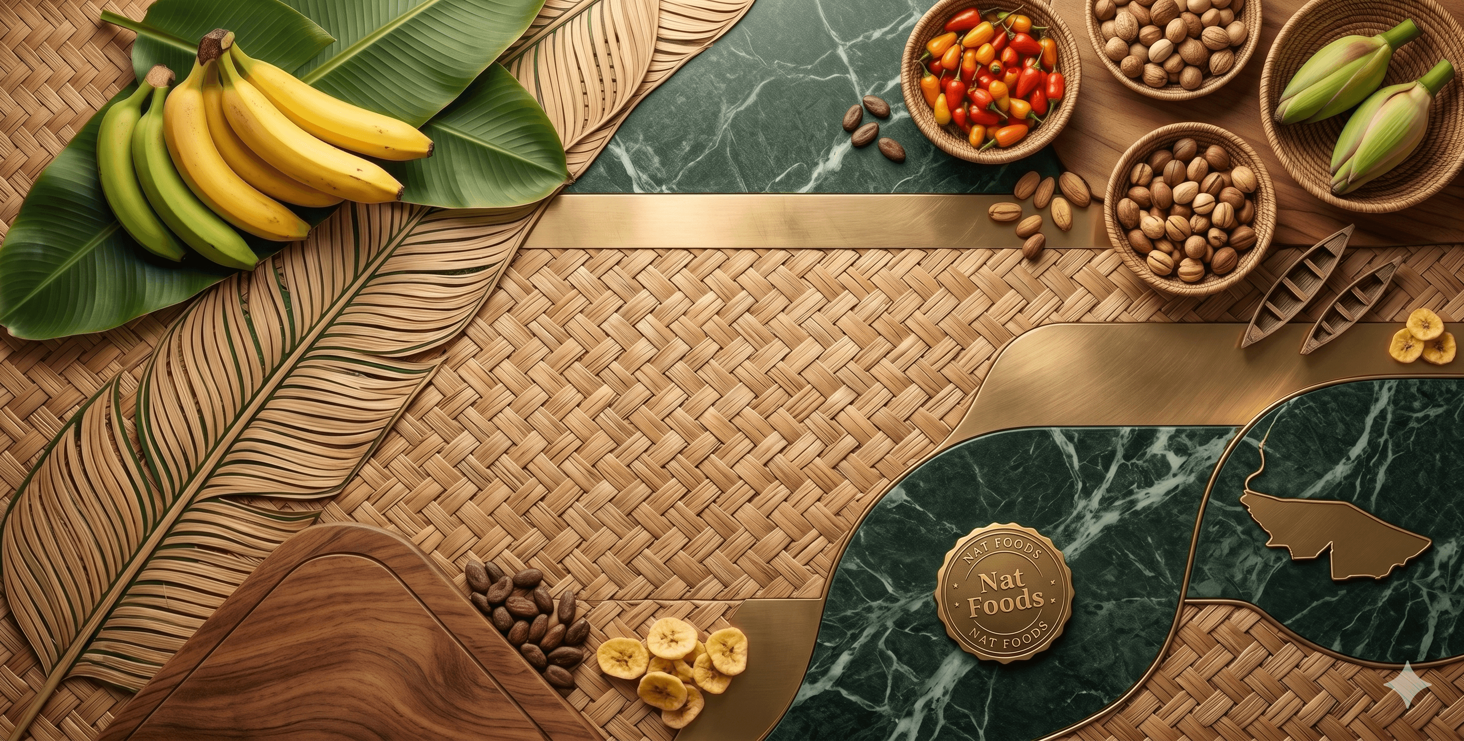 Composição premium Natfoods com elementos amazônicos